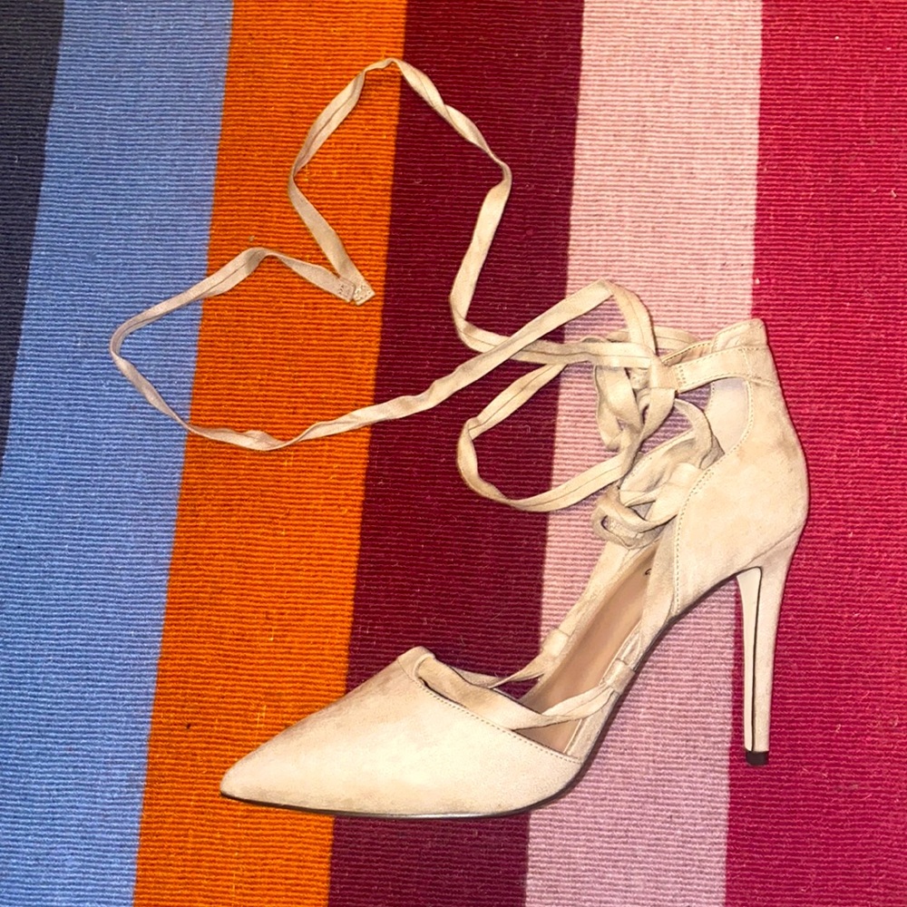 Call It Spring Nude Lace-Up Pointed Toe Stiletto Heels